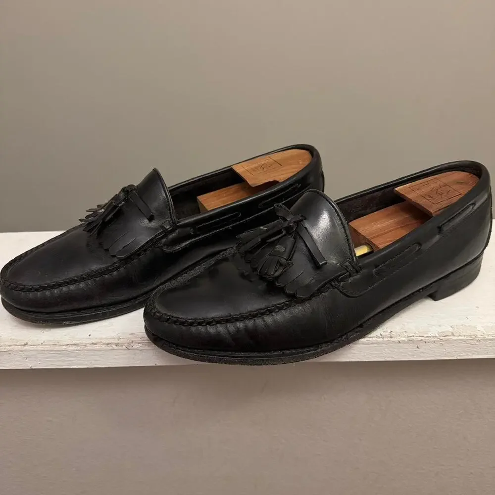 Black Leather Loafers with Tassel - Size 10 1/2